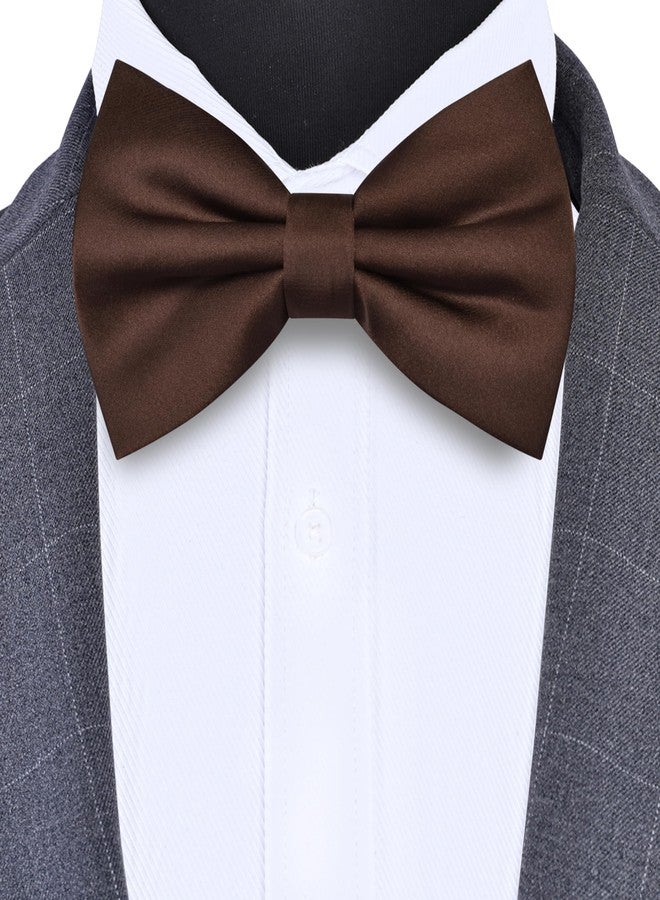 Branduce Brown Bow Tie for Men Wedding Solid Satin Silk Bowties Pocket Square and Lapel Pin Brooch Set (BB07-36) - Image 2
